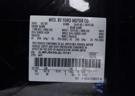 2020 Lincoln Nautilus Reserve z USA, uszkodzony, nr VIN 2LMPJ8K95LBL15191